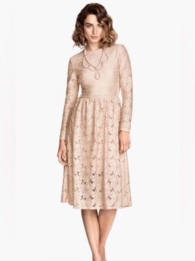 H&M Lace Long Sleeve Dress - Blush